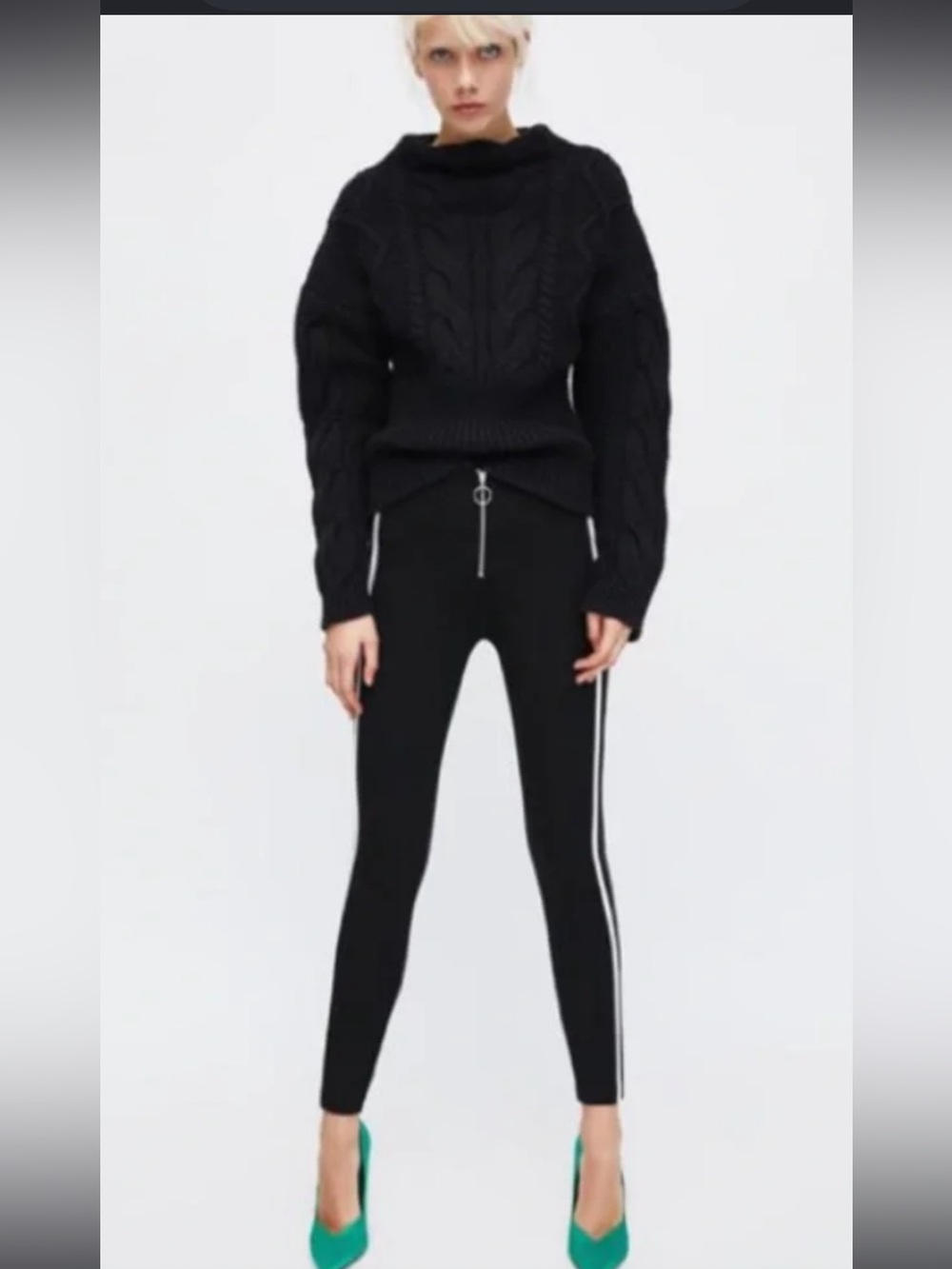 Zara Trafaluc Black Side Stripe O-Ring Zip Slim Ankle Pants L Sporty Y2K